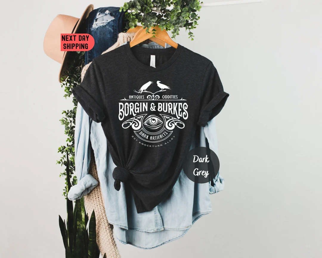 Borgin & Burkes Unusual and Ancient Wizarding Artefacts. Wizard Shirt, Book reading magic shirt, ... | Etsy (EU)