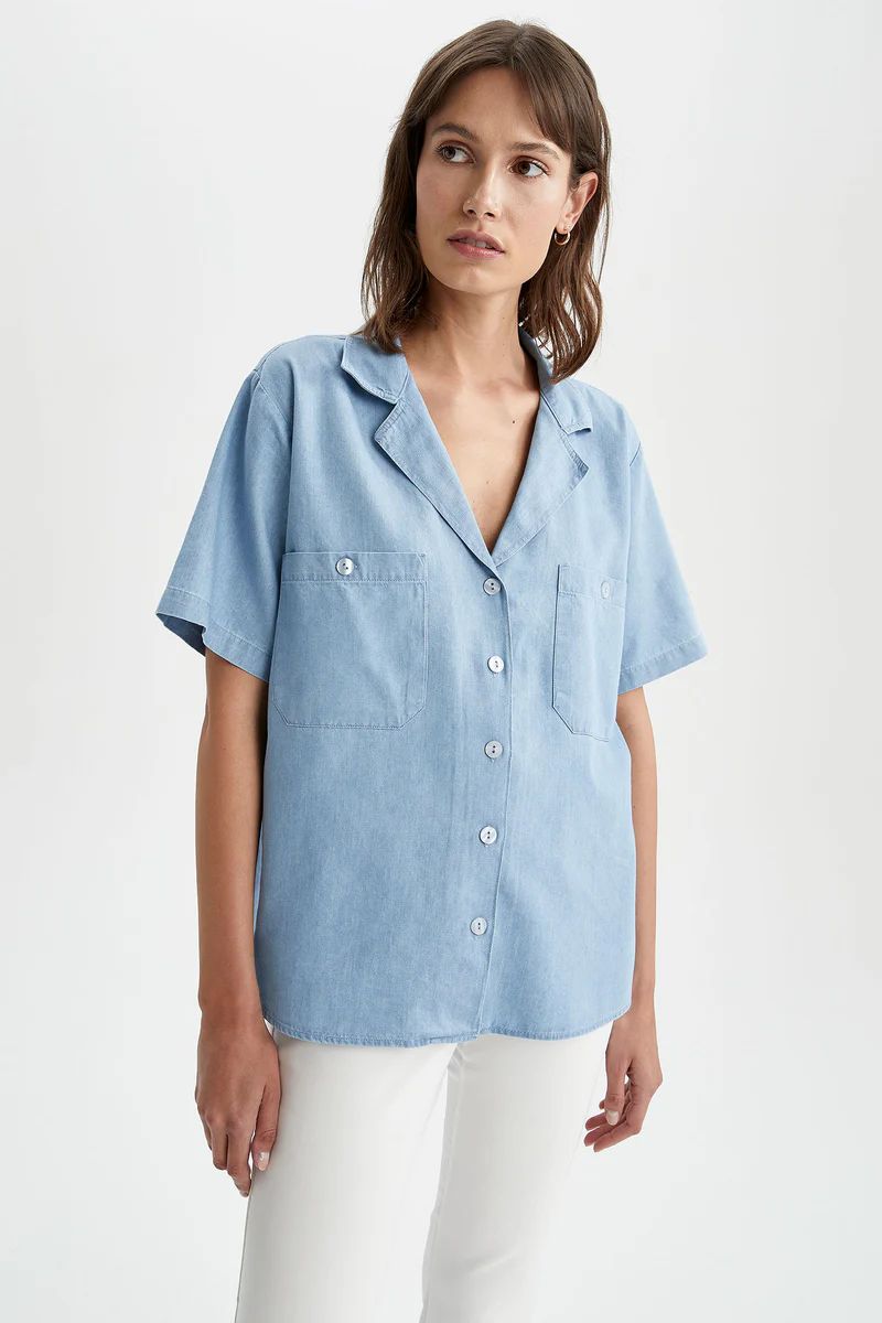 Basic Short Sleeve Shirt - Blue | DeFacto UK