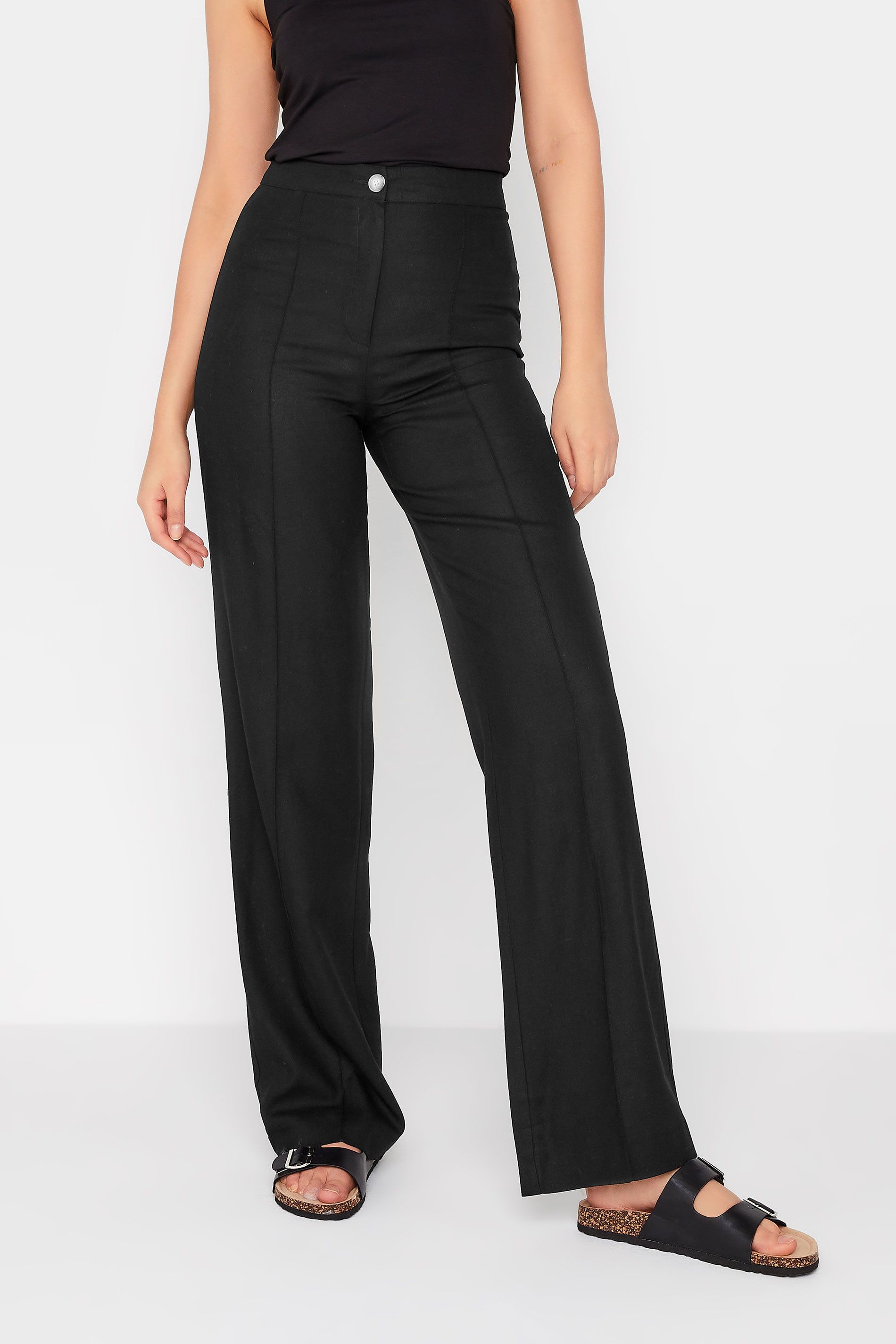 LTS Tall Black Linen Trousers | Long Tall Sally