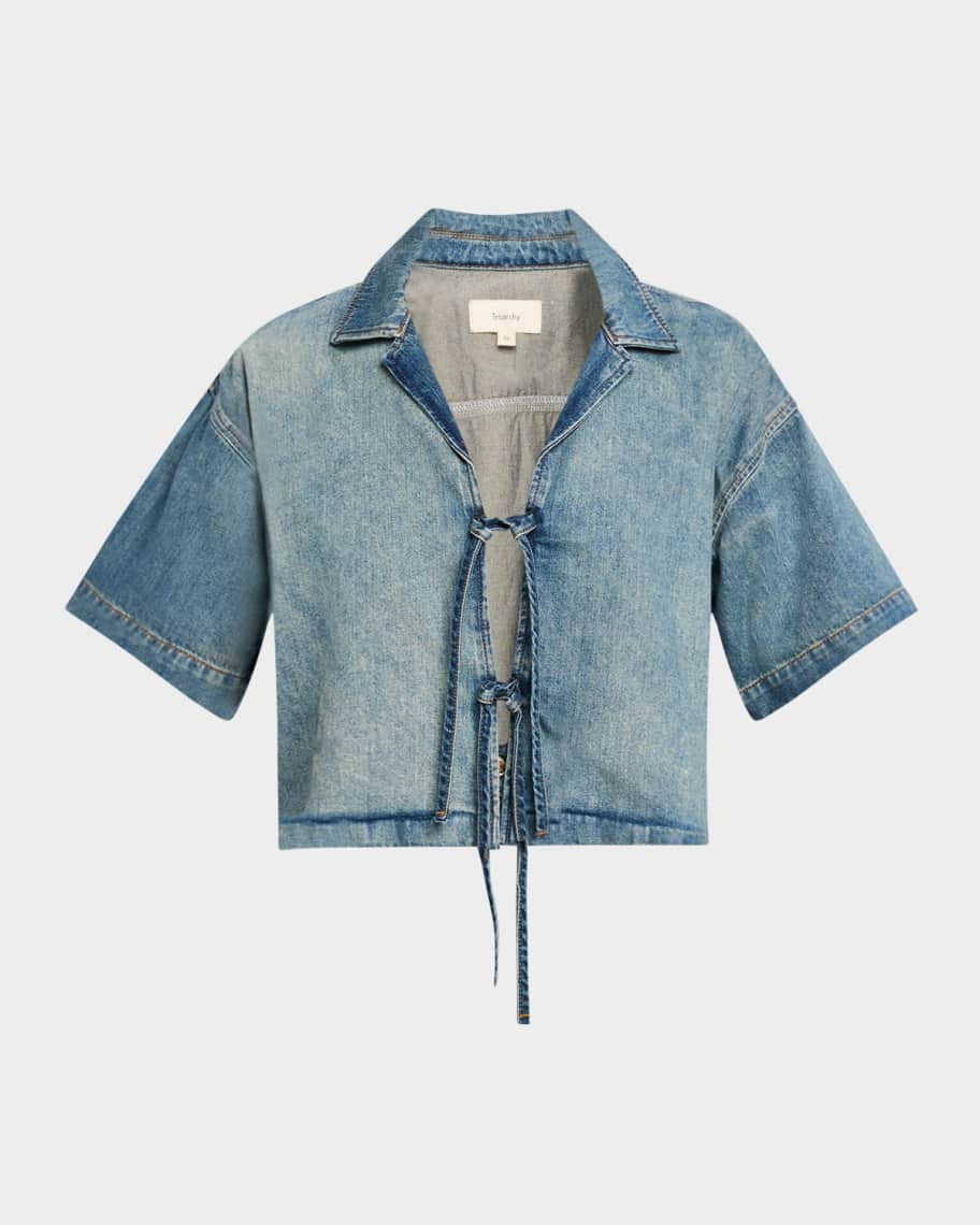 Triarchy Lottie Cropped Tie-Front Denim Shirt | Neiman Marcus