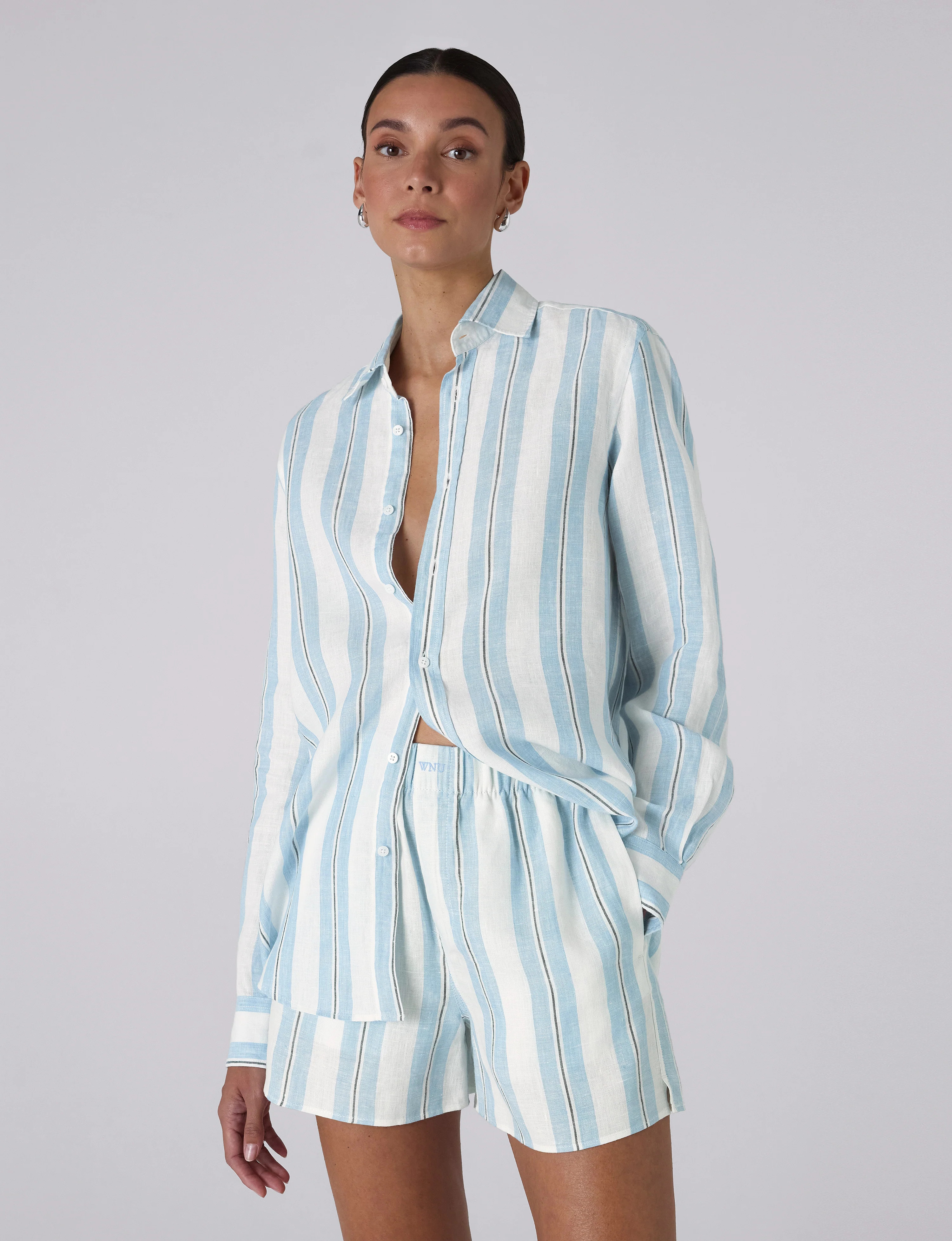 The Set: Linen Cornflower Blue Stripe Shirt & Boxer | With Nothing Underneath