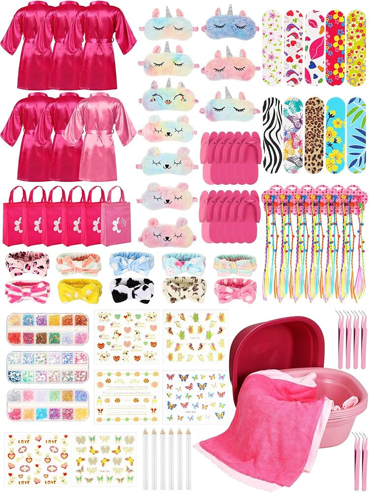 Amazon.com: Suhine 6 Set Spa Party Supplies for Girls, Kids Satin Robes Nail Salon Kit Spa Kit Ac... | Amazon (US)