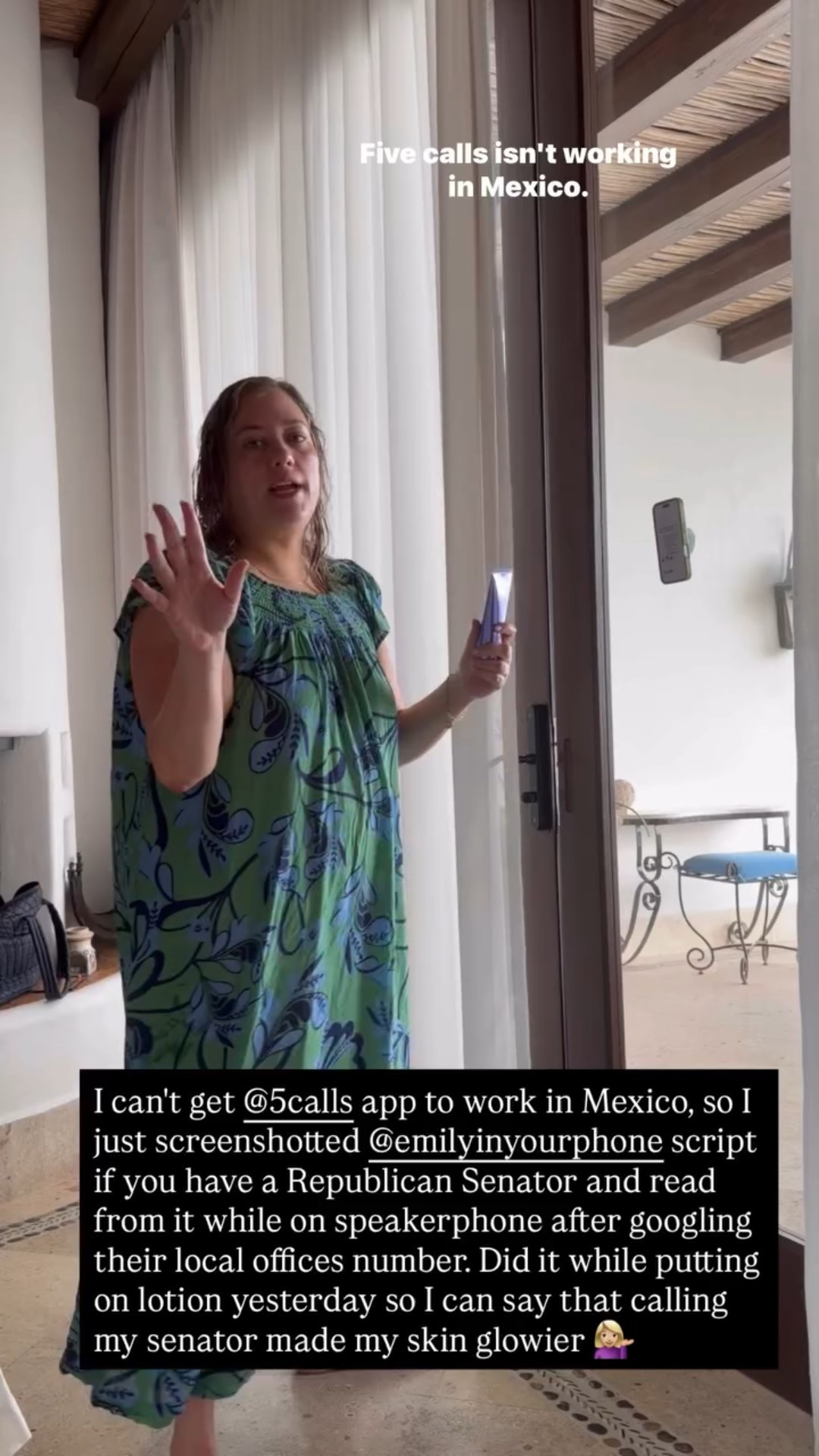 I can't get @5calls app to work in Mexico, so I just screenshotted @emilyinyourphone script if you have a Republican Senator and read from it while on speakerphone after googling their local offices number. Did it while putting on lotion yesterday so I can say that calling my senator made my skin glowier 💁🏼‍♀️

#LTKgrwm #LTKstorytime #LTKvlog