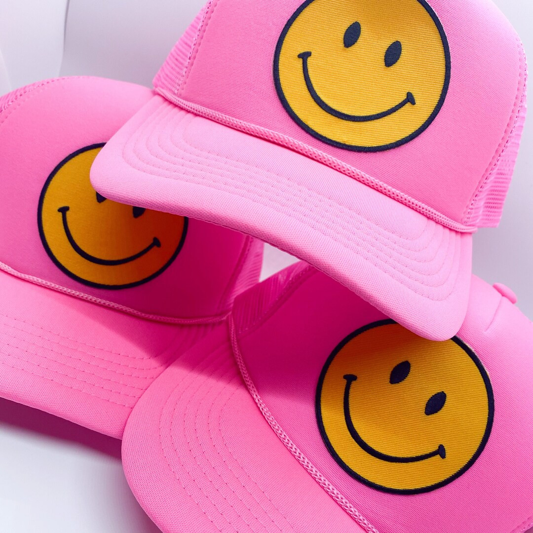 Neon Pink  Smiley Face Trucker Hat  Smile Patch Hat  - Etsy | Etsy (US)