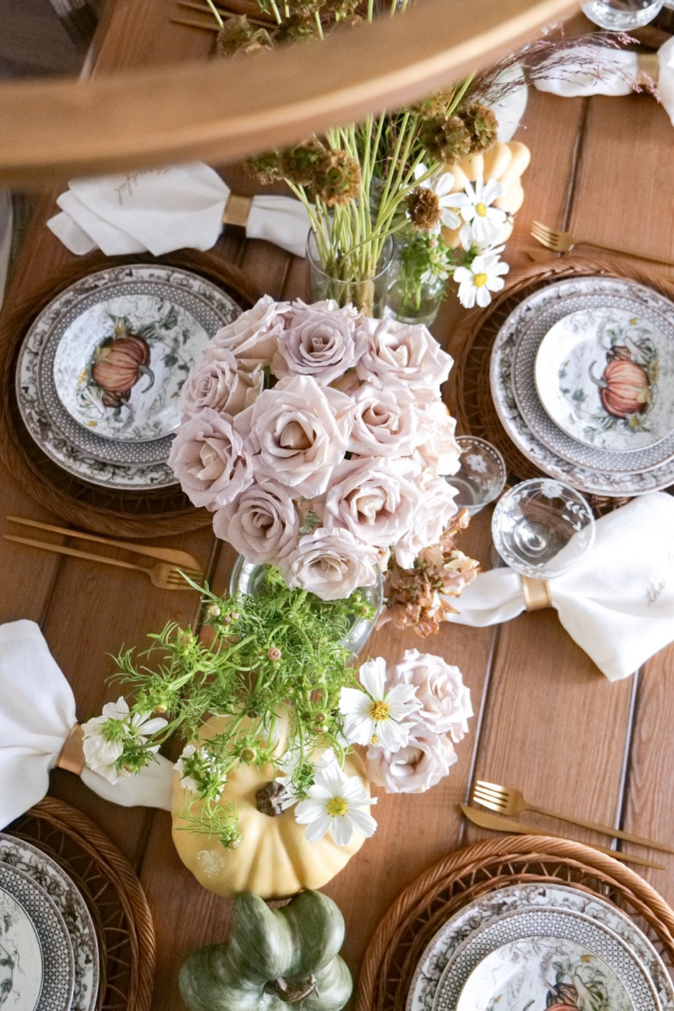 Tableware is always an important element to consider when creating a Thanksgiving tablescape. Neutral monochromatic shades like white and cream will let other elements stand out and will bring a sense of balance to the table. For an intricate look, choose tableware with unique shapes and textures or even specialized themed pieces for Thanksgiving with pumpkins & birds like mine.  For a unique look, you can consider mismatched dinnerware and glassware. To add some metallic touches, opt for brass, copper, and iron. Whatever you decide to do as far as color always make sure you have enough of everything for all the courses you serve and drinks you have available. If you don't have enough room to put coffee out you can add a coffee station like I did here for after-dinner coffee & desserts. This allows your guests to help themselves when they are ready for their last course.

#LTKFallSale #LTKHome #LTKSeasonal
