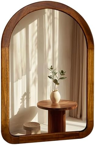Arched Mirror 24 x 36 Inch,Brown Wood Rustic Bathroom Tempered Wall Mirror with Wood Frame,Round ... | Amazon (US)