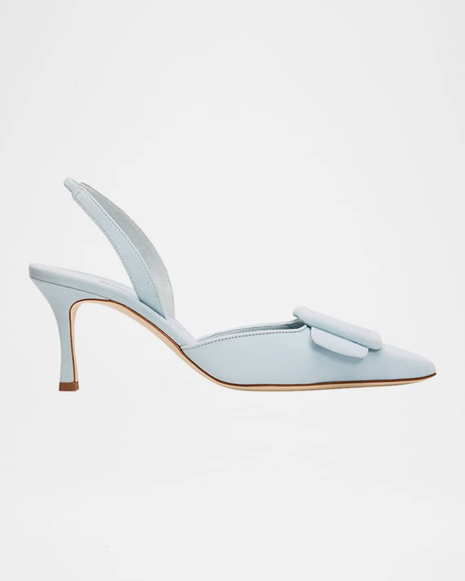 Manolo Blahnik 50mm Maysli Suede Buckle Slingback Pumps | Neiman Marcus