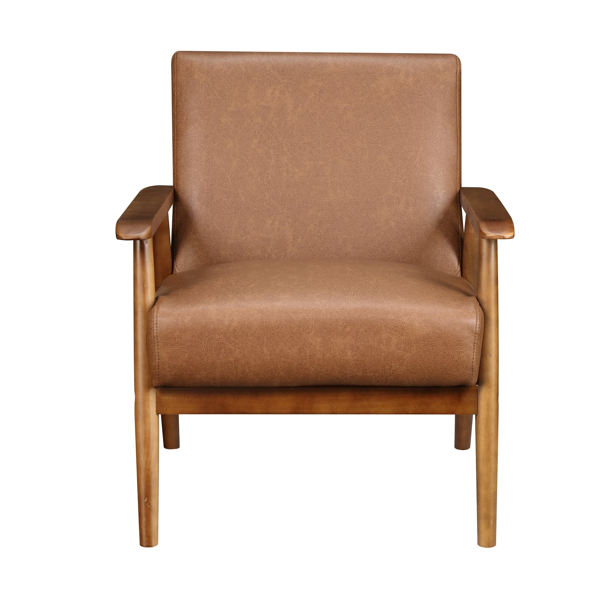 Wood Frame Mid-Century Modern Accent Chair in Cognac Brown | Walmart (US)