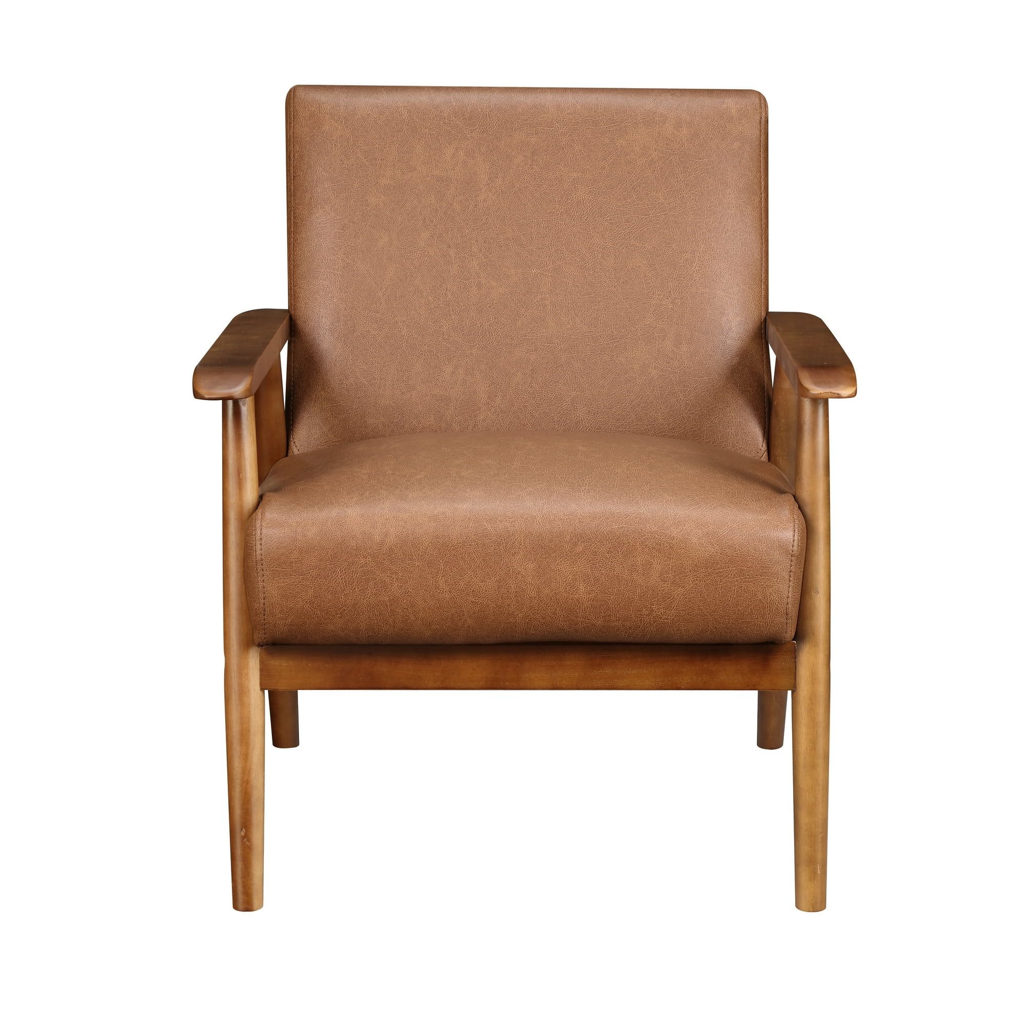 Wood Frame Mid-Century Modern Accent Chair in Cognac Brown | Walmart (US)