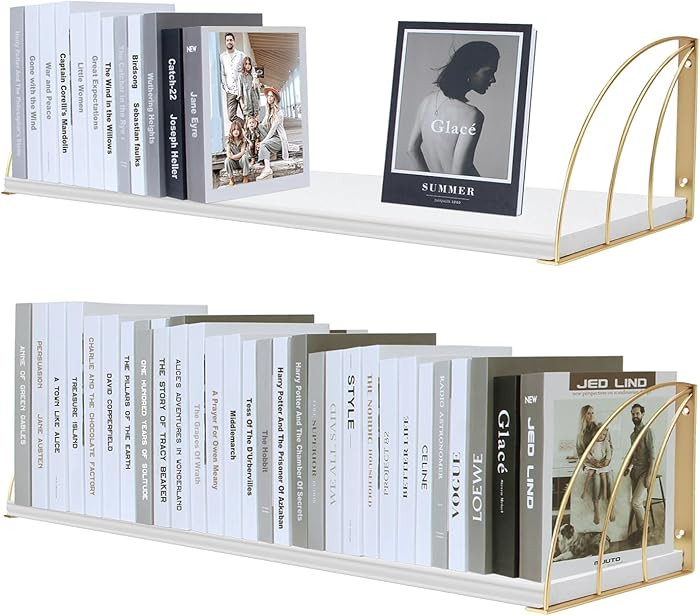 Thicked 0.71 in Heavy Duty White and Gold Shelves Pine Wood Large 36 Inch Gold Shelf with Elegant... | Amazon (US)