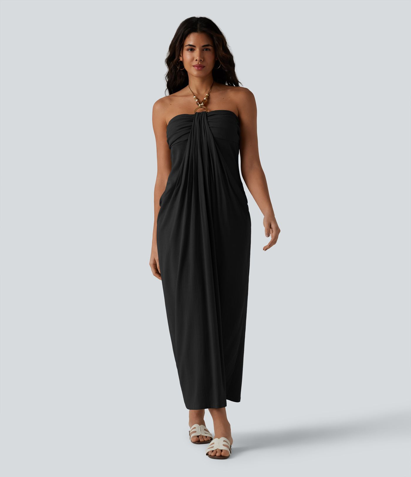 Women\u2019s Halter Tie Back Built-in Bra Maxi Resort Linen-Feel Dress with Pockets - Halara | Halara UK