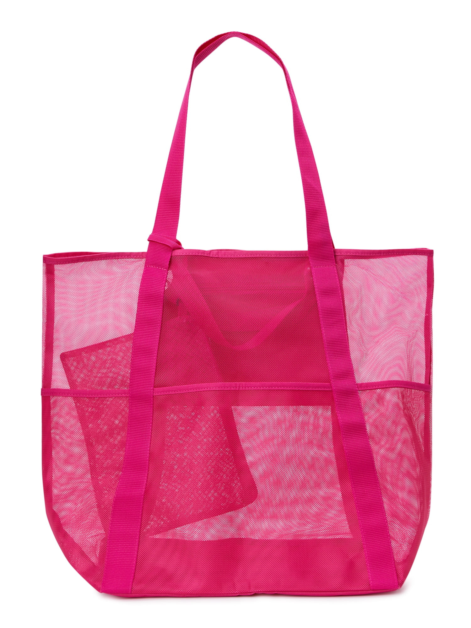 Time and Tru Women's Mesh Beach Tote Handbag, Fuchsia - Walmart.com | Walmart (US)