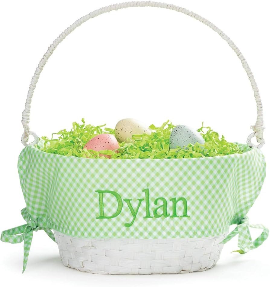 Personalized Easter Egg Basket with Handle and Custom Name | Green Gingham Easter Basket Liners |... | Amazon (US)