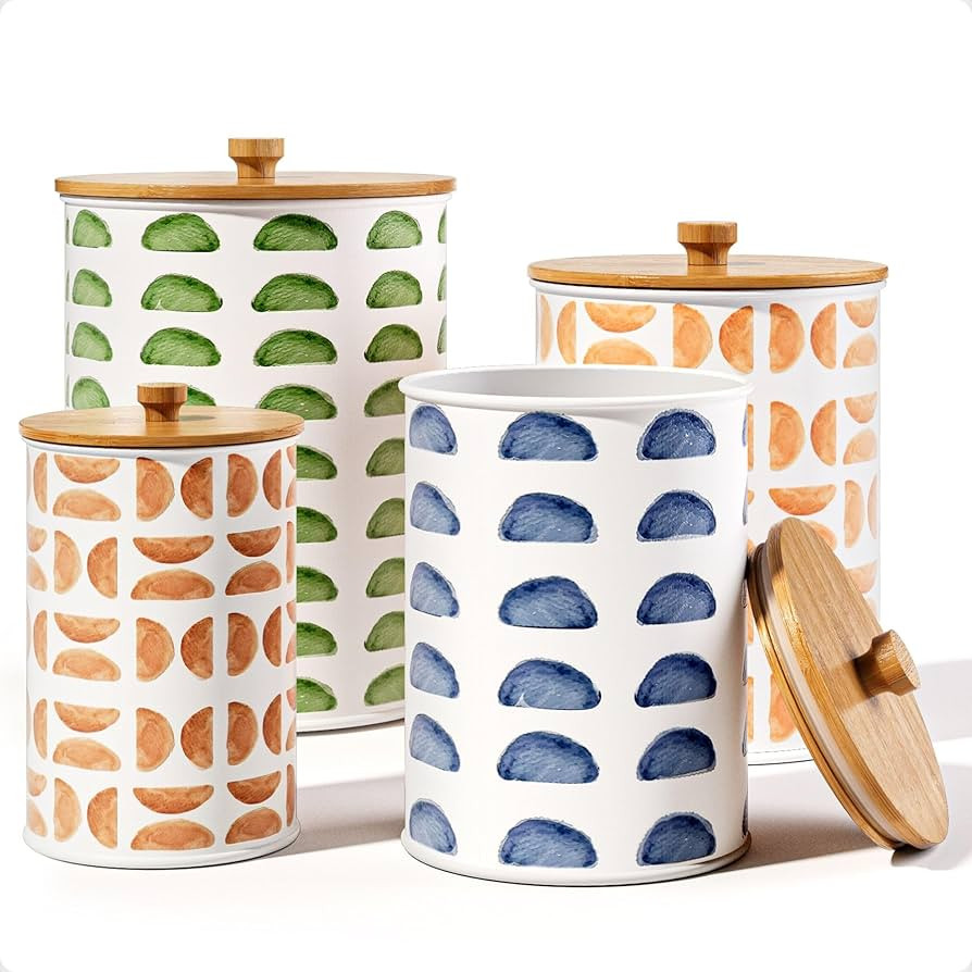 Kitchen Canisters for Countertop Set of 4 - Patterned Iron Kitchen Canisters with Airtight Lids -... | Amazon (US)