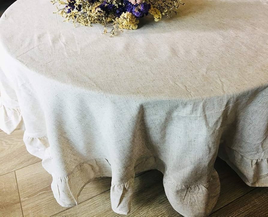 AMZALI Round Table Cloth, Washable Cotton Linen Tablecloth Flounces Fabric Dust-Proof Table Cover... | Amazon (US)
