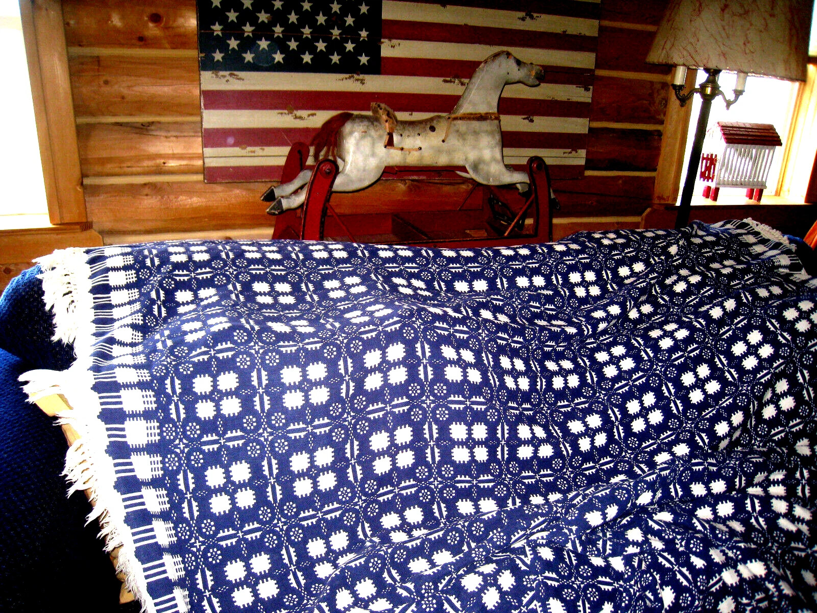 Antique Blue White Woven Bed Coverlet  72"x96" Blanket Bedspread Jacquard  | eBay | eBay US
