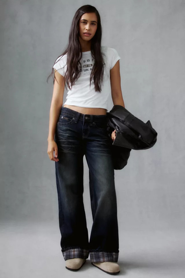 BDG Kayla Plaid Pocket Low-Rise Jeans in Midnight, Women's at Urban Outfitters | Urban Outfitters (US and RoW)