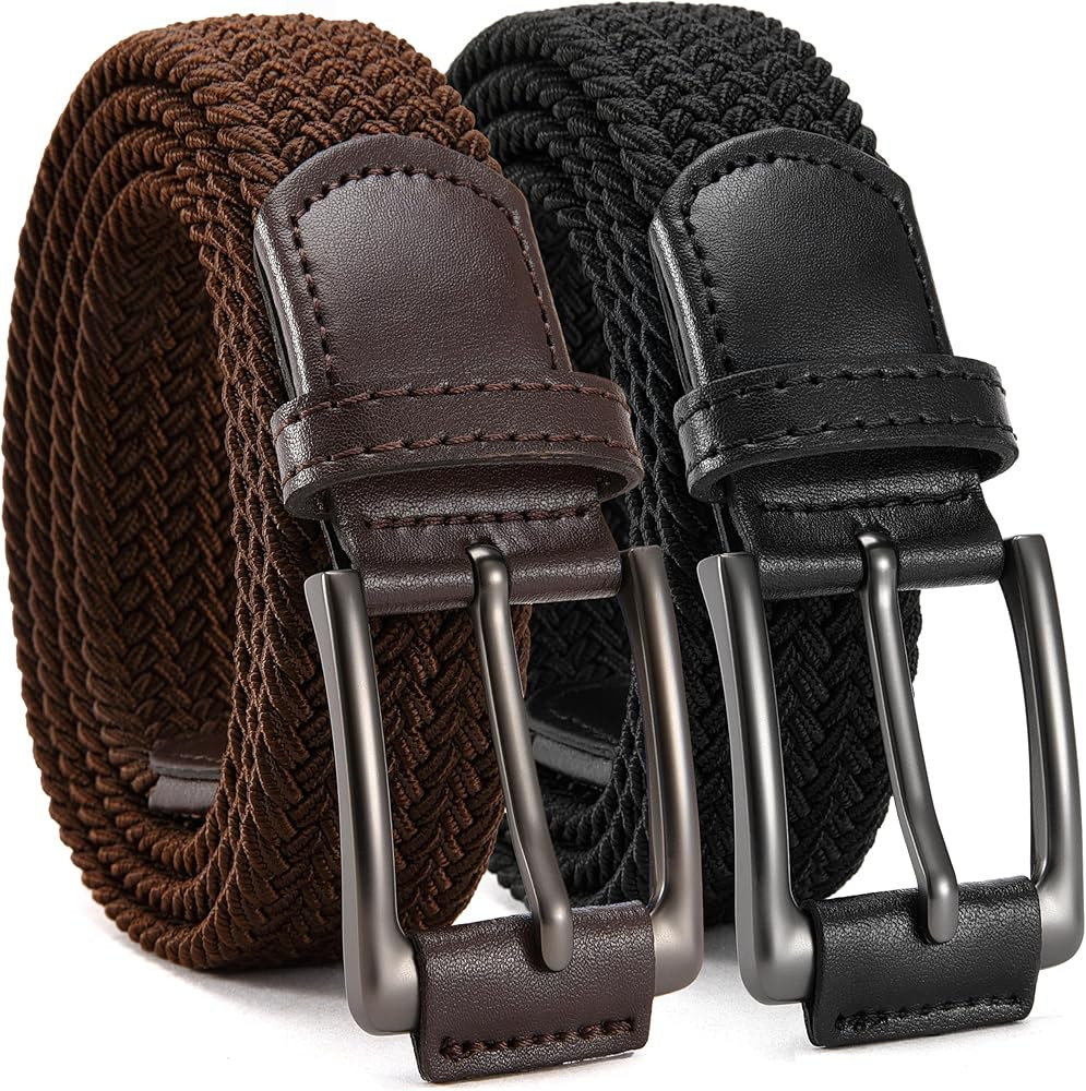 CHAOREN Stretch Belt Men 2 Pack - 1 3/8" Braided Golf Belts For Men - Casual Elastic For Pants an... | Amazon (US)