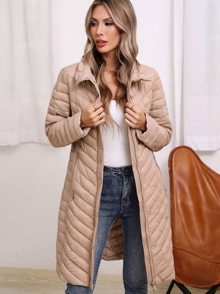 Women's Long Coat For Autumn/Winter - Lightweight & Comfortable, With Pockets, Suitable For Casual Daily Wear
 | SHEIN