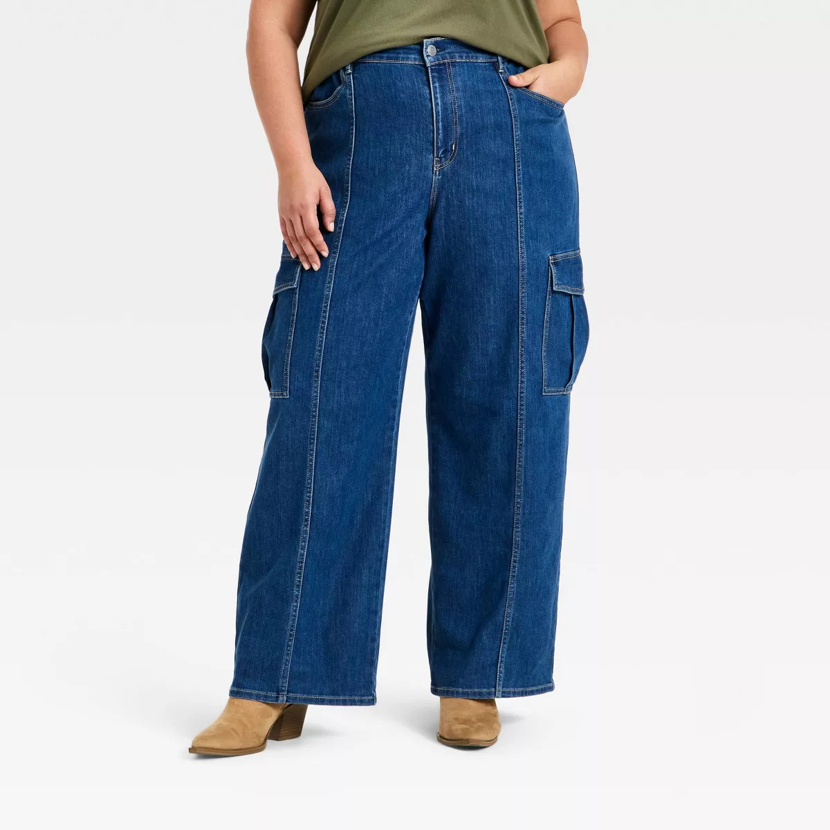 Women's Baggy Pull-On Cargo Pants - Ava & Viv\u2122 Blue Denim 20 | Target