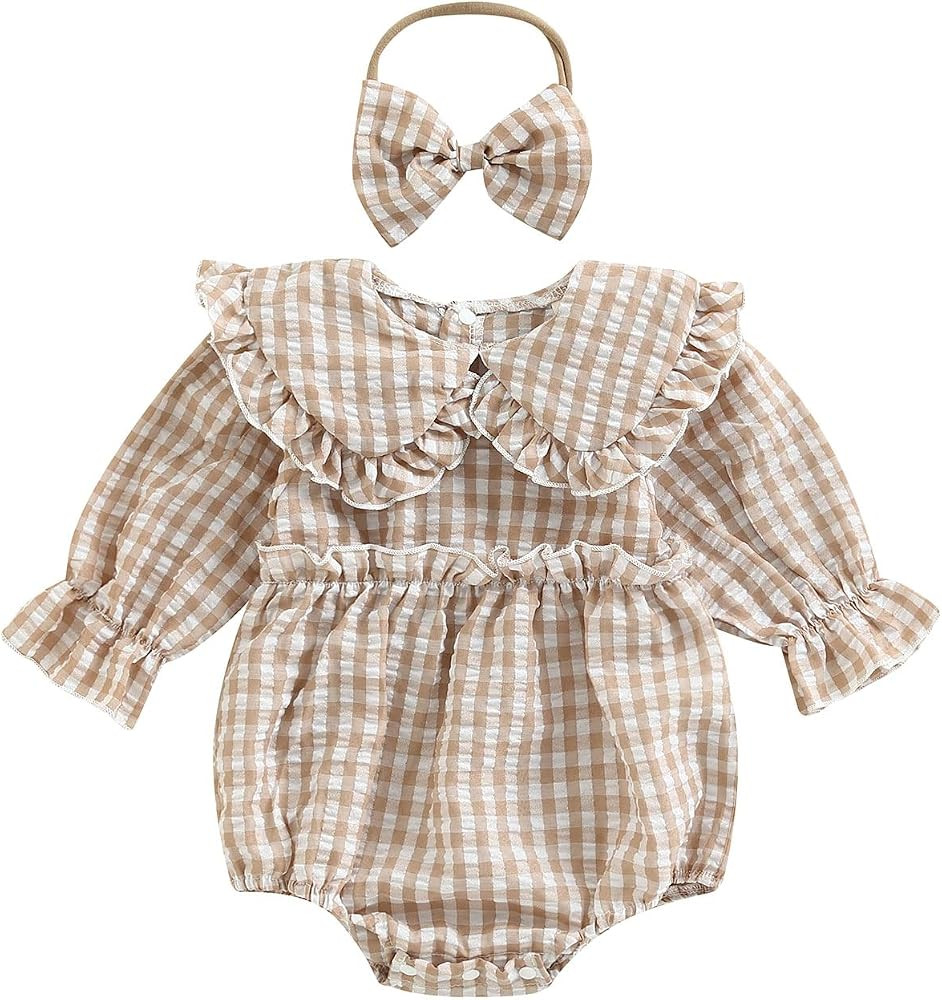 2pcs Infant Baby Girls Romper Headband 0-24M Ruffles Long Sleeve Off Shoulder Flowers Printed Swe... | Amazon (US)