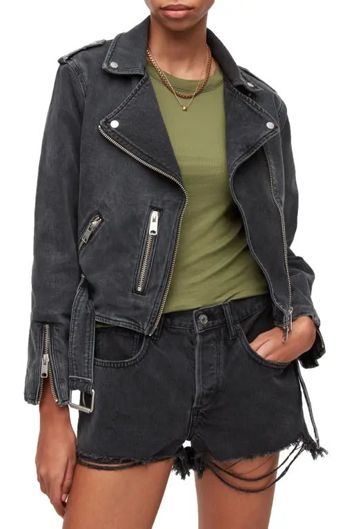 AllSaints Balfern Denim Biker Jacket in Washed Grey at Nordstrom, Size 10 Us | Nordstrom