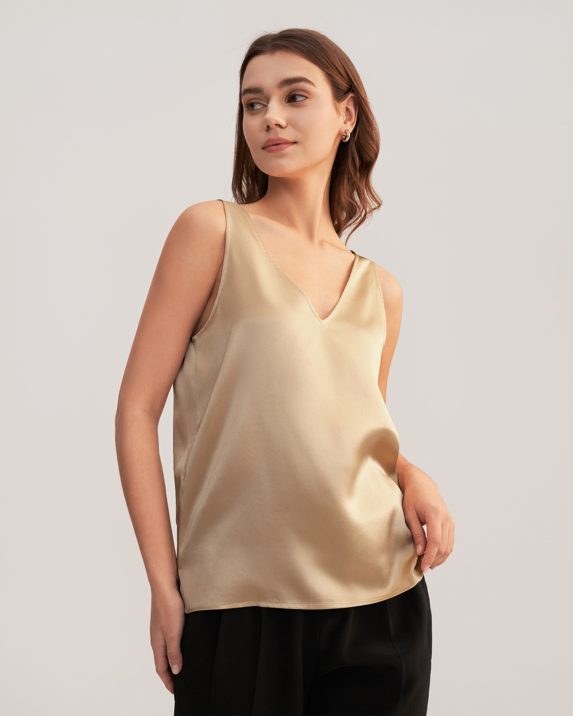 V-Neck Sleeveless Silk Tank Top | LilySilk