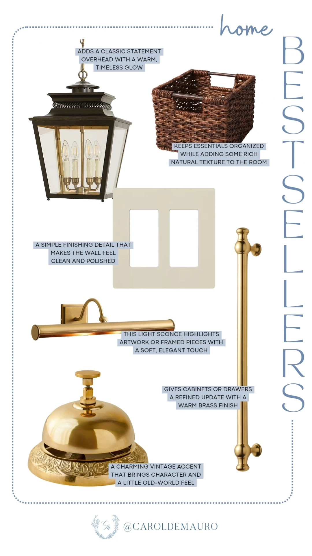 home finds, weekly bestsellers, home favorites, classic pendant lamp, woven basket, light switch cover, gallery wall lighting, brass drawer pull, vintage desk bell, home decor, home accent, neutral home

#LTKHome