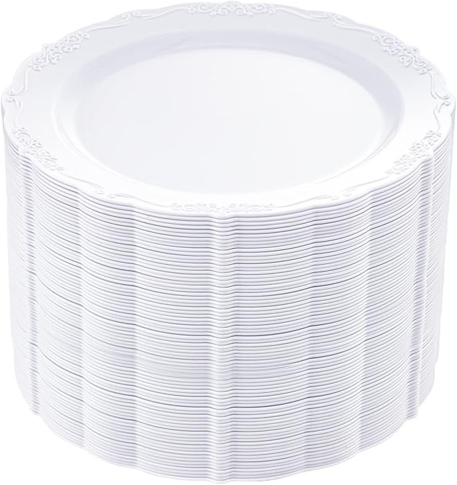 DaYammi 60PCS White Plastic Plates, Heavy Duty White Disposable Plates Premium 10inch Dinner Plat... | Amazon (US)