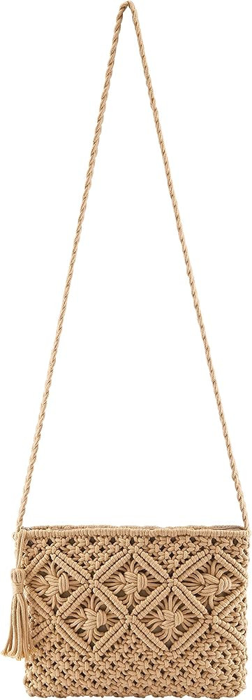 Ayliss Women's Handwoven Crossbody Handbag Summer Beach Shoulder Handbag Cotton Crochet Woven Handma | Amazon (US)