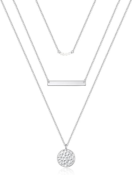 Turandoss Dainty Layered Choker Necklace, Handmade Y Pendant Necklace Multilayer Bar Disc Necklac... | Amazon (US)