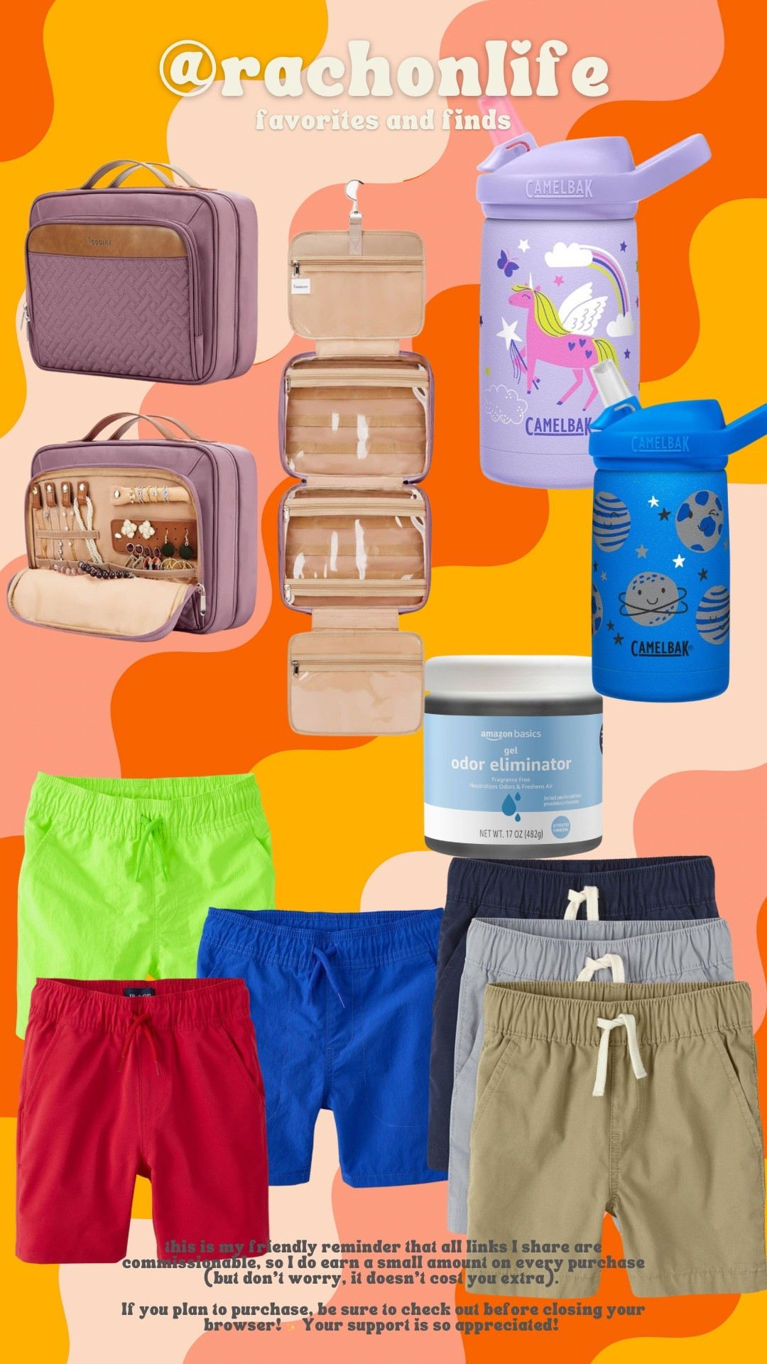 Had a pretty big Amazon day lol. I’m heading to Mexico in a couple of weeks and my travel jewelry box broke, so I got this new hanging toiletry/jewelry case! Also got new cups for the kids for school, new shorts for Sam bc the child is growing like a weed, and odor absorber bc we have a new lol 

#LTKTravel #LTKHome #LTKKids