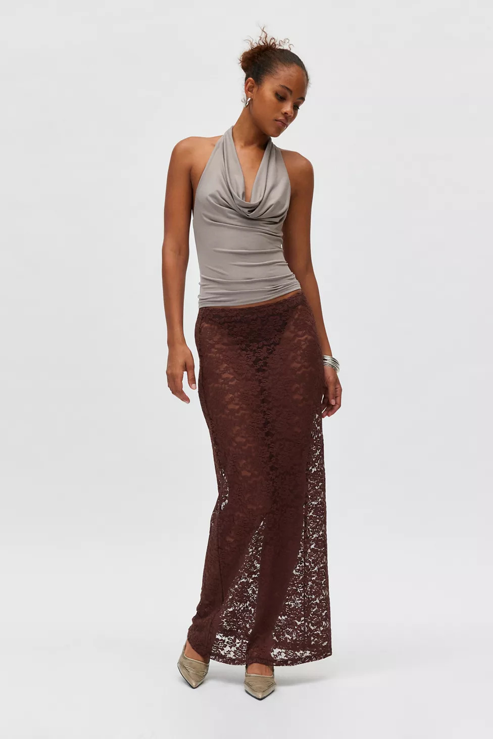 Lioness Black Swan Sheer Lace Maxi Skirt | Urban Outfitters (US and RoW)
