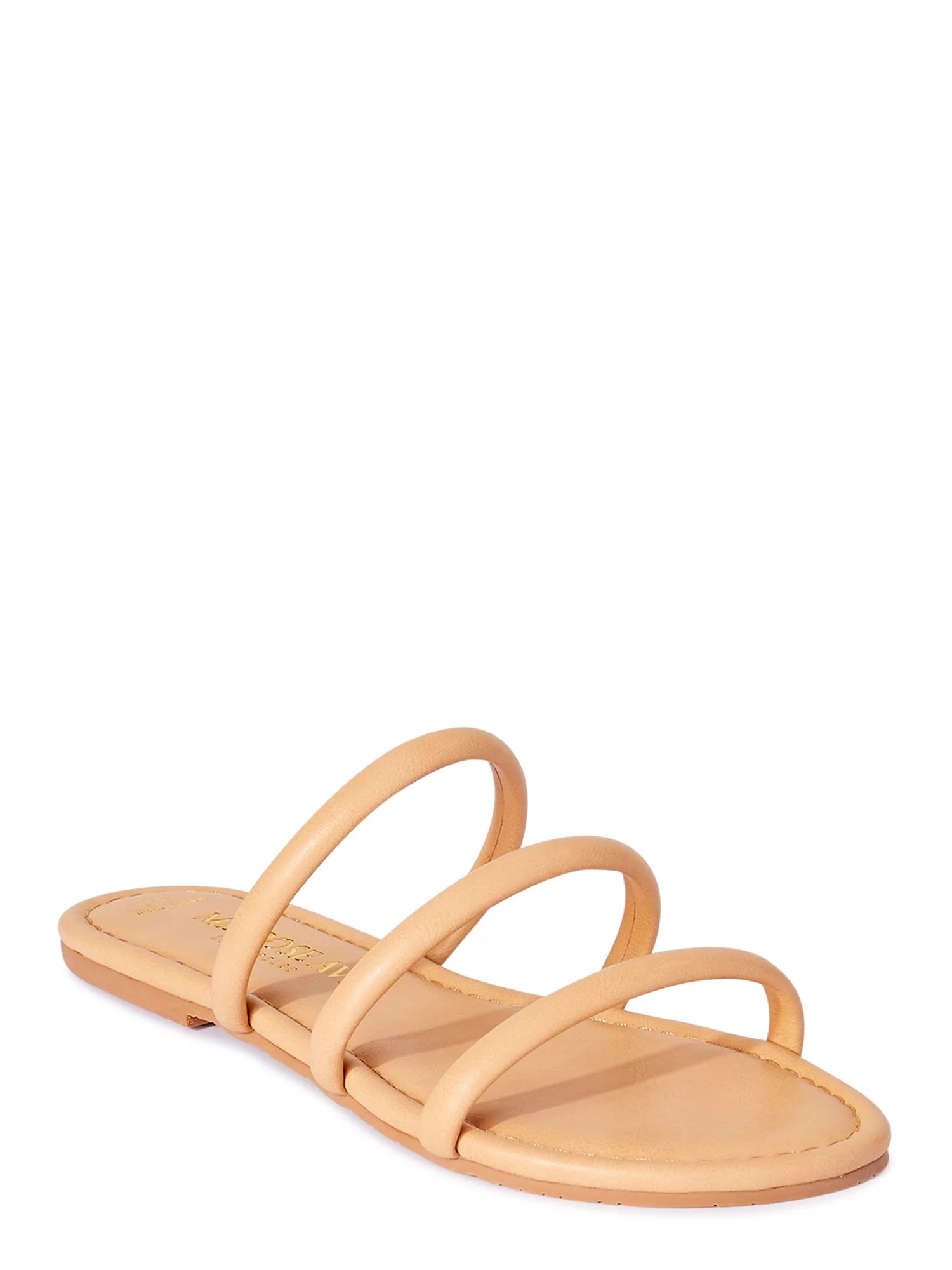 Melrose Ave Women's Faux Leather Three Strap Slide Sandals - Walmart.com | Walmart (US)