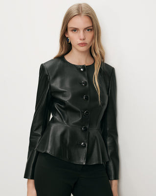 Veronica Beard Quinn Leather Peplum Jacket Black | Veronica Beard