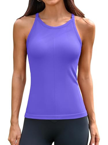 ATTRACO Athletic Racerback Tank Tops for Women Yoga Running Sleeveless Workout Top Sports Bra Tanks Going Out Cute Top Purple | Amazon (US)
