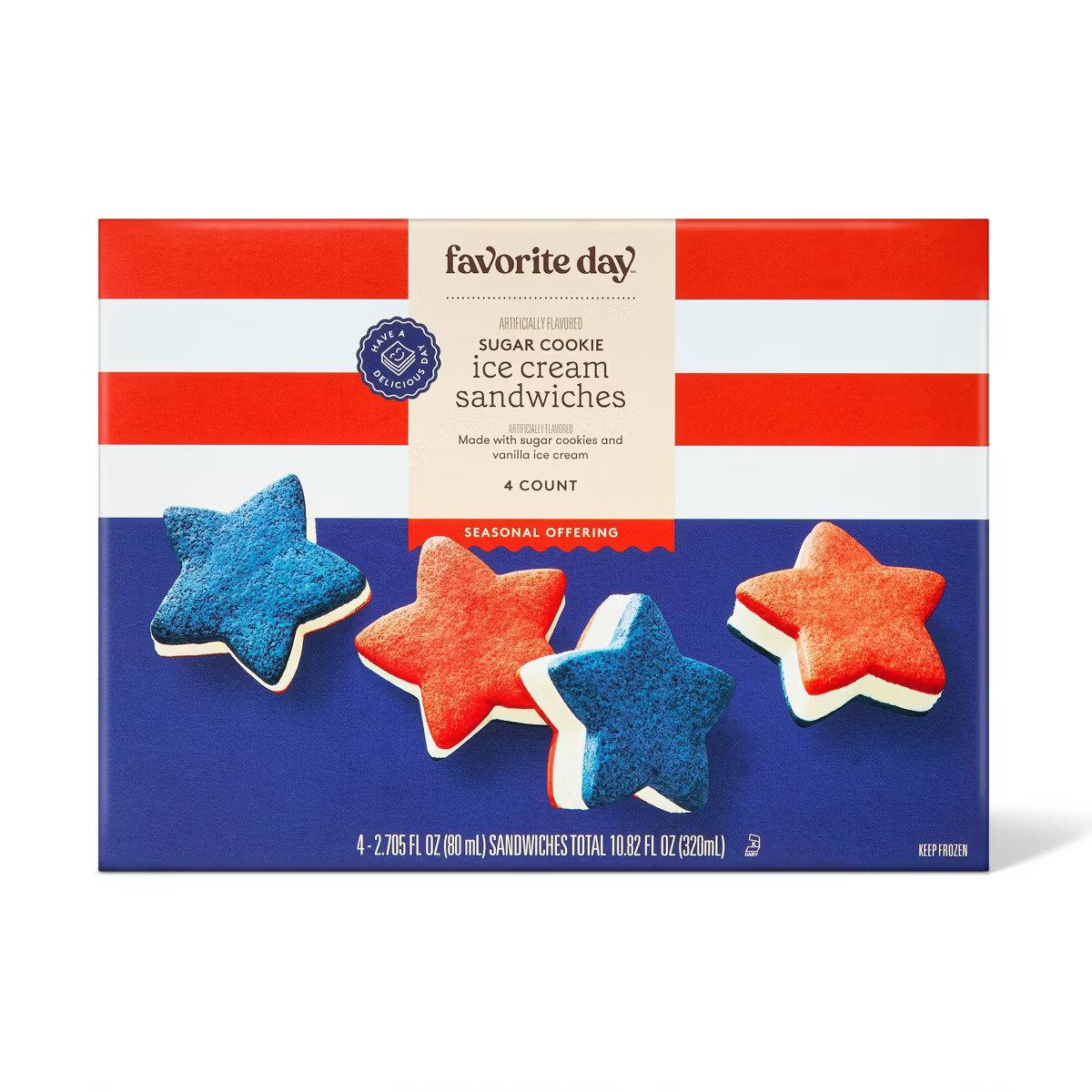 Red White and Blue Star Ice Cream Sandwiches - 10.8oz/4ct - Favorite Day™ | Target