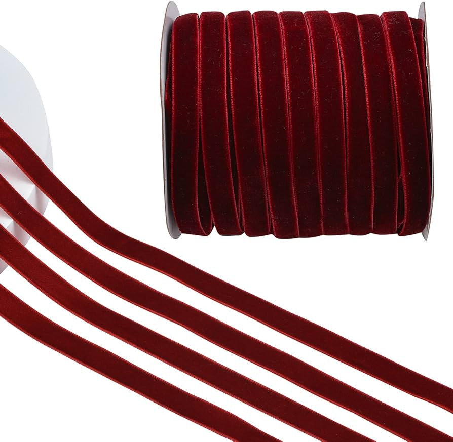 CRAFFANCY Dunkelrotes Samtband, 45,7 m, einseitiges Samtband, Vintage, Seidenweiches Band für Ge... | Amazon (DE)