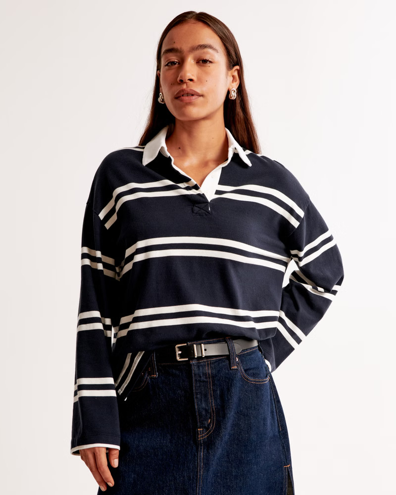 Women's Long-Sleeve Rugby Polo Top | Women's New Arrivals | Abercrombie.com | Abercrombie & Fitch (UK)
