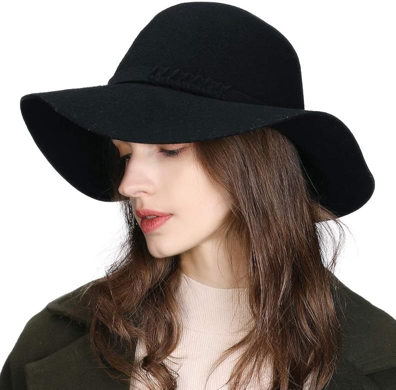 Womens 100% Wool Felt Fedora Hat Wide Brim Floppy/Porkpie/Trilby Style | Amazon (US)