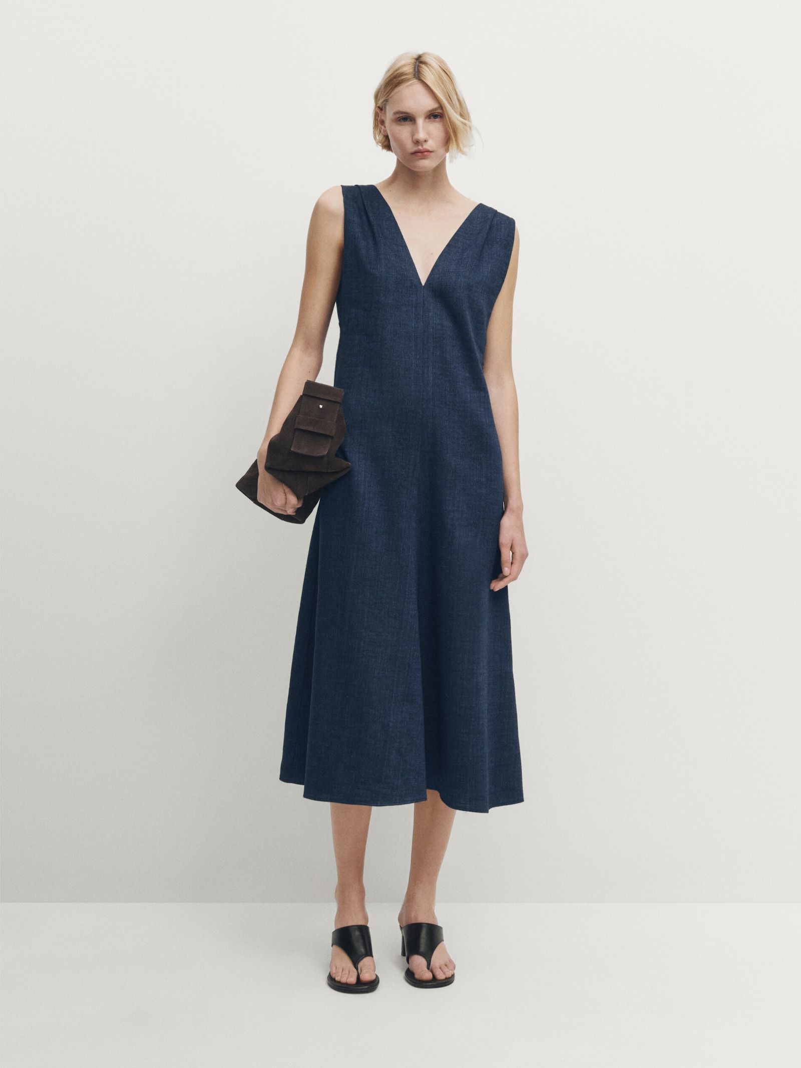 Denim-effect midi dress with wide straps | Massimo Dutti (US)