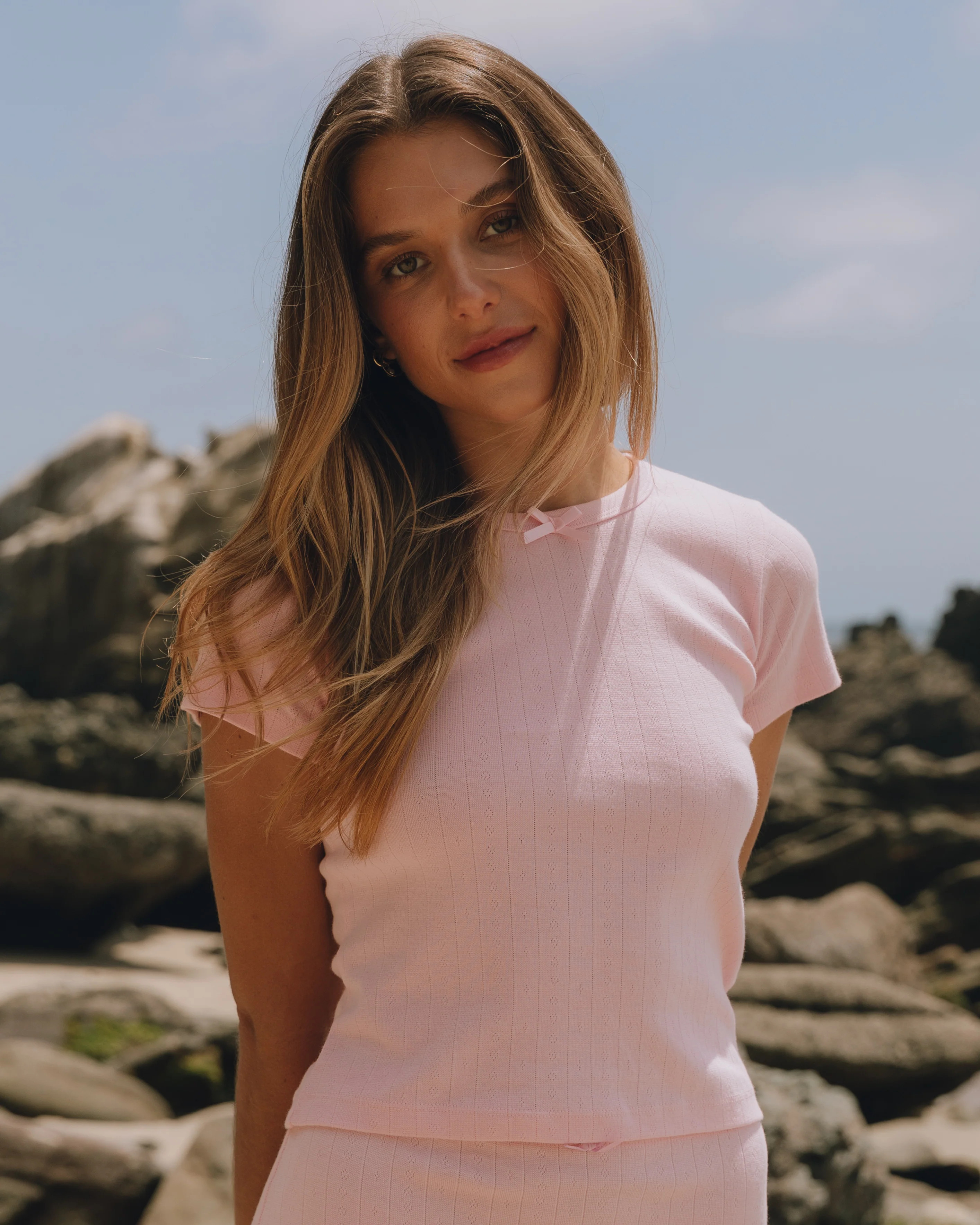 Pointelle Baby Tee - Light Pink | Daily Drills