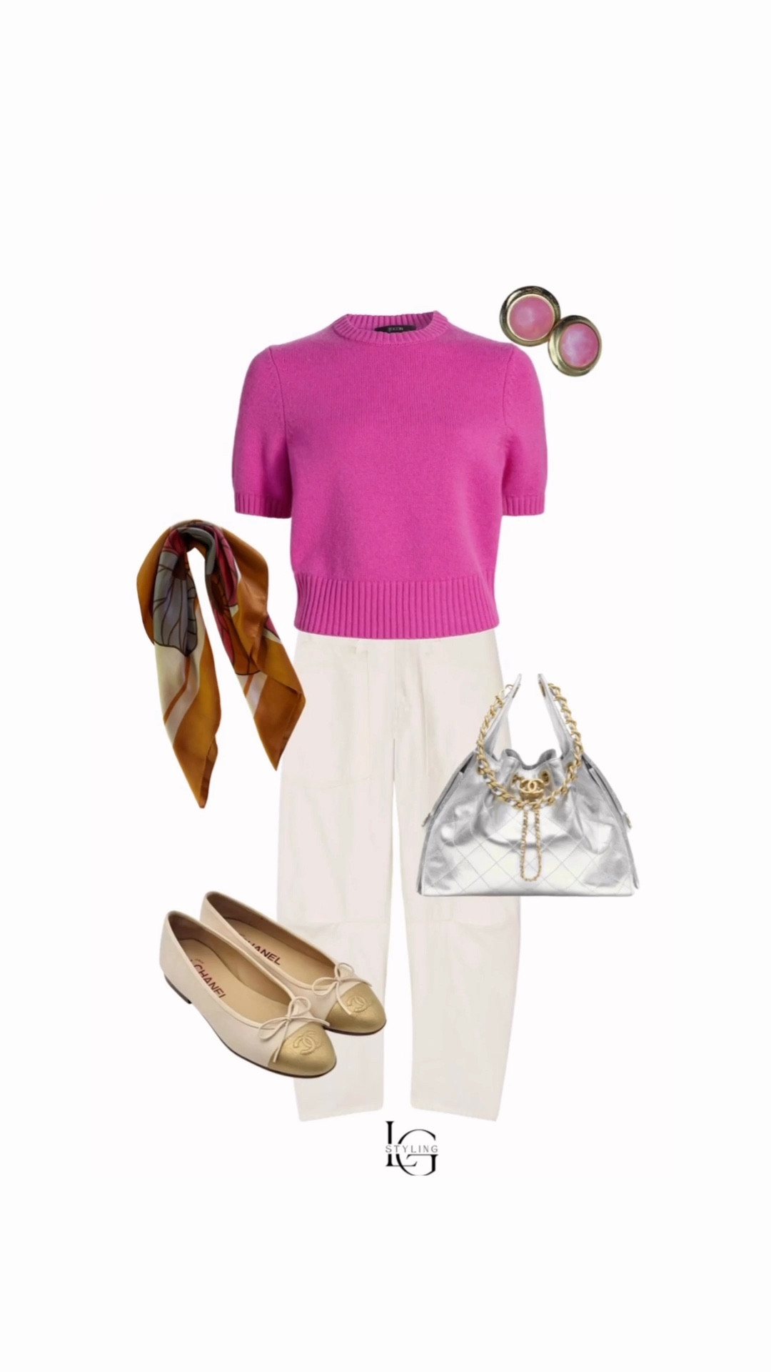 Spring color done right 🌸 This look is all about balancing a bold pop with clean neutrals. A vibrant pink short-sleeve knit instantly elevates classic cream tailored trousers, while neutral ballet flats keep it grounded and wearable for everyday. I added a silk scarf for a subtle print moment and finished with a metallic chain bag + statement studs to bring in texture and polish.

This is the kind of outfit that works for everything—casual meetings, weekend plans, or an elevated day out. Save this as your go-to formula: bright knit + tailored neutral + soft flats + mixed metals.

#LTKStyle #LTKSpring #LTKWorkwear #SpringOutfits #ChicStyle #EffortlessStyle #NeutralStyle #ColorPop #ClassicWithATwist #BalletFlats #CapsuleWardrobe #EverydayStyle #PolishedLook #SpringFashion #TimelessStyle