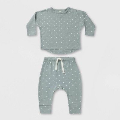 Q by Quincy Mae Baby 2pc Brushed Jersey Long Sleeve Top & Pants Set - White | Target