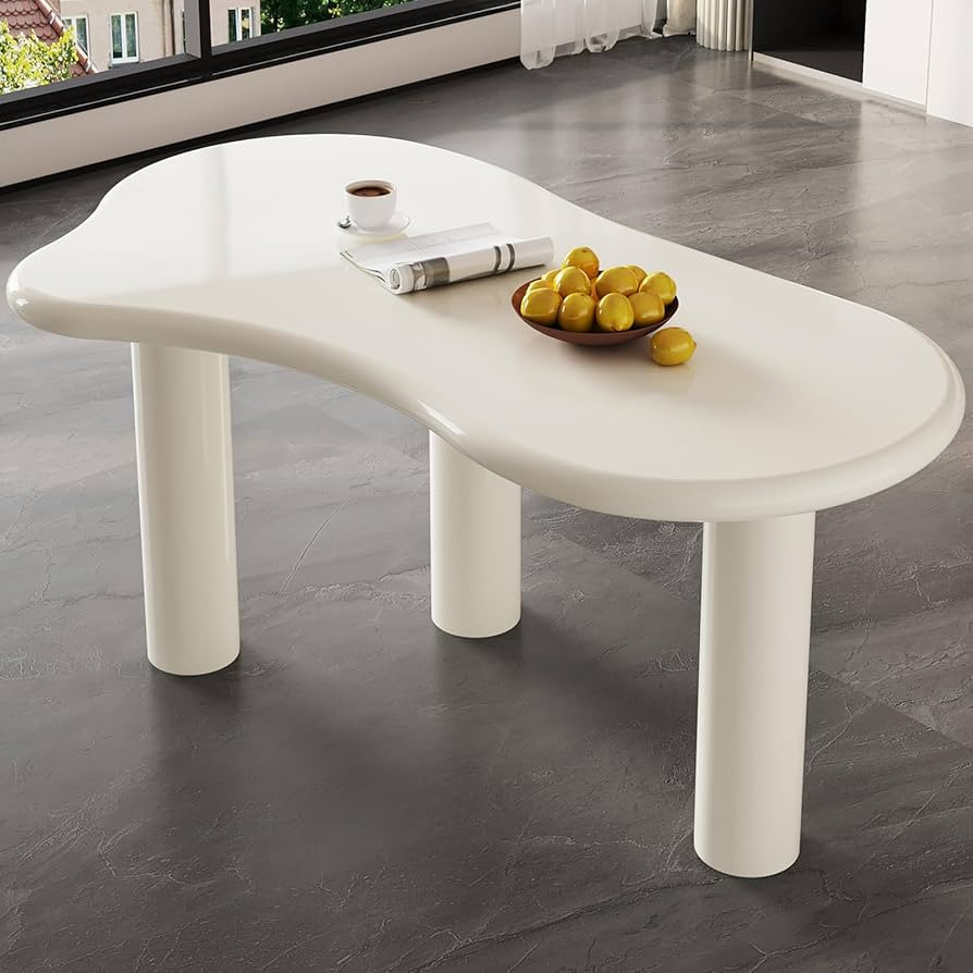 Guyii 66.92" Irregular Dining Table, Modern Cream White Indoor Kitchen Table with 3 Legs, Ideal f... | Amazon (US)