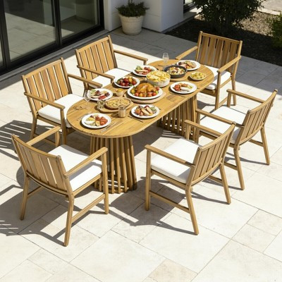 Christopher Knight Home Ace Modern 7 Piece Outdoor Acacia Wood Dining Set with Cushion, Teak/Beige | Target