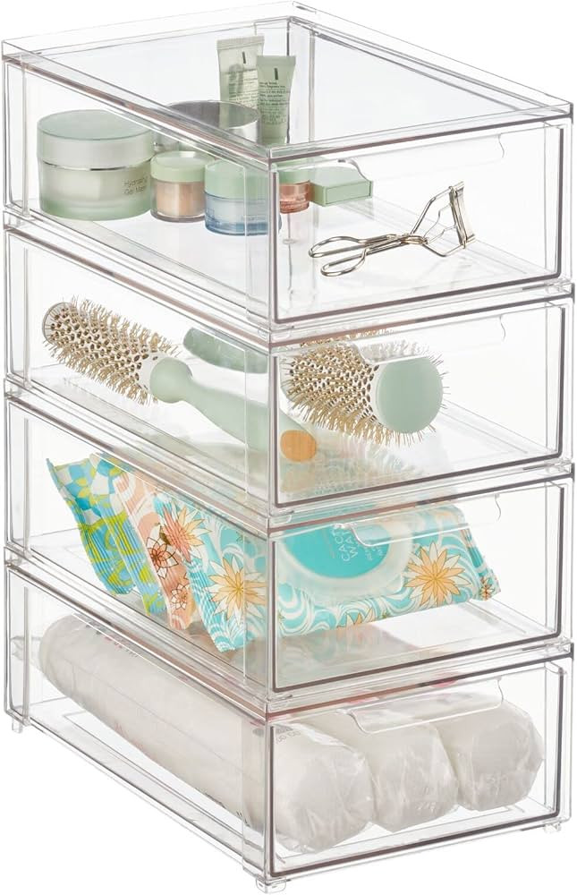 mDesign Plastic Stackable Bathroom Storage Organizer Bin with Pull Out Drawer for Cabinet, Vanity... | Amazon (US)
