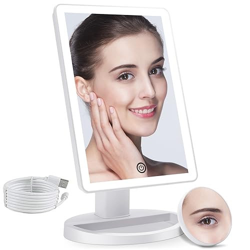 COSMIRROR Makeup Vanity Mirror with 3 Color Lighting, Lighted Makeup Mirror with 72 LED Lights and 10X Magnifying Mirror, Dual Power Supply, 180 Degree Rotation Cosmetic Tabletop Light up Mirrors | Amazon (US)