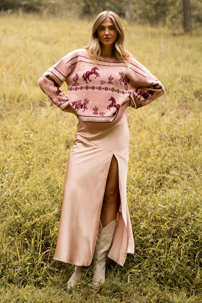 Gigi Blush Side Slit Skirt | Pink Lily