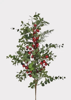 Fake Eucalyptus and Holiday Pine Branch with Red Berries - 28" | Afloral